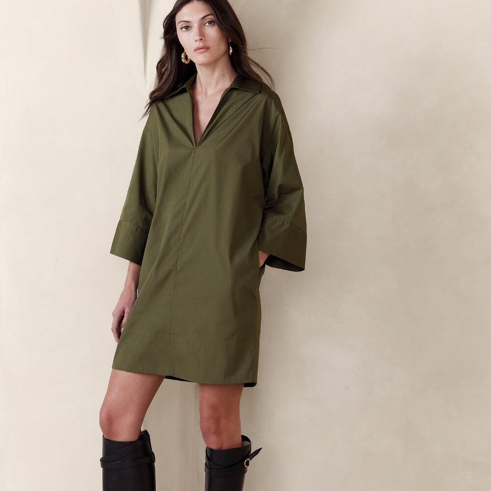 Banana Republic Cruz Poplin Mini Dress In Olive Green Size S NWT